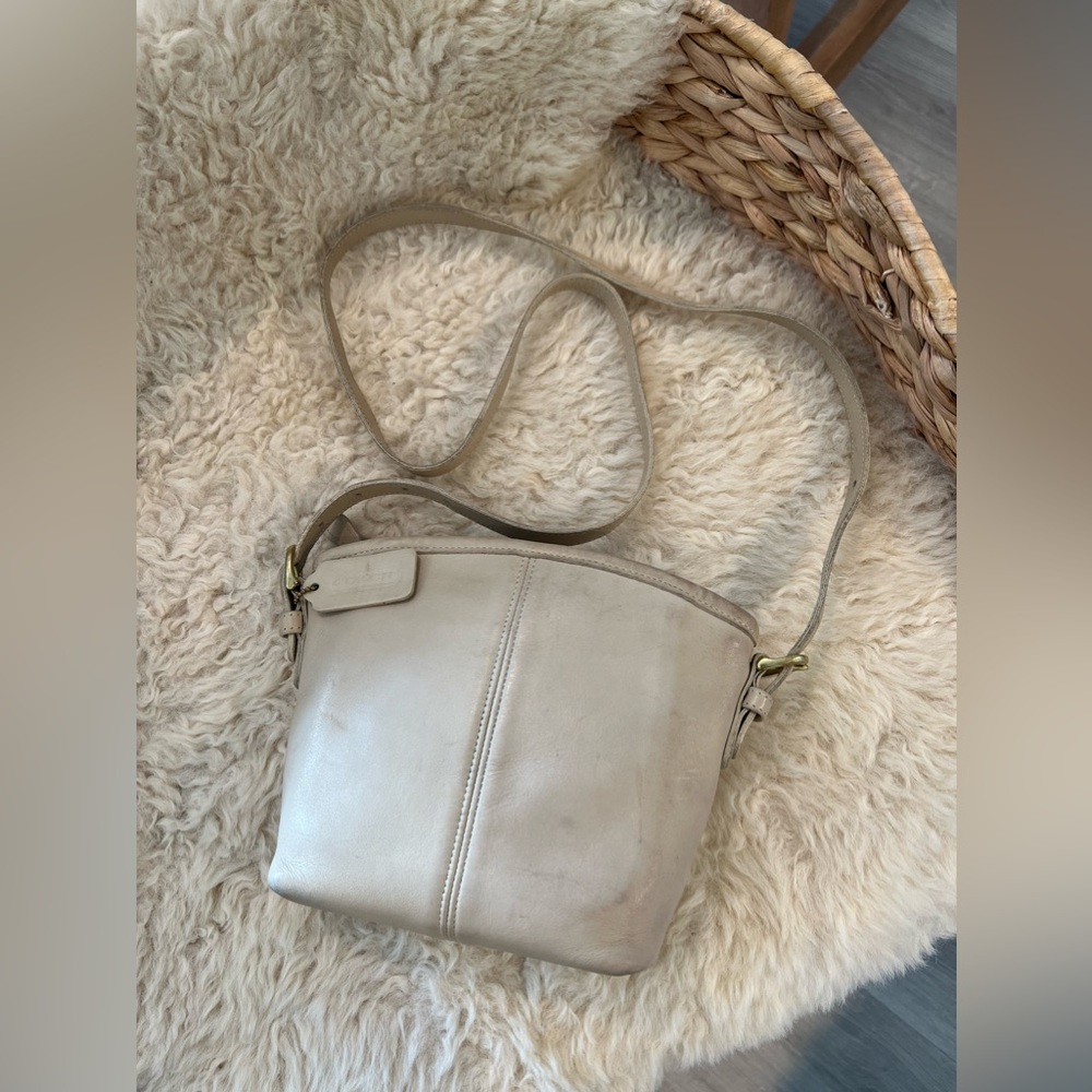Vintage Coach Leather Cream Crossbody Bag